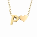 Collana minimalista dorata con lettera P e ciondolo a cuore su catena sottile - Lettera P - Oro