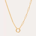 Collar asimétrico minimalista chapado en oro con cadena de clip y cierre de resorte redondo - Collar Ajustable de Empalme Asimétrico (No. 8)