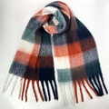 Thick checkered scarf with orange and dark green patterns and tassels on white background - 42# (Orange Green White Blue Spliced Plaid)