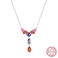 Elegante collar en forma de Y de plata de ley S925 con circonitas de colores - Plateado
