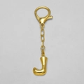 Polished 18k gold plated 3D bubble letter J keychain charm with lobster clasp - Letter J
