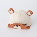 Dettaglio del berretto da neonato con orecchie da orso e etichetta in pelle mebear - 48cm (5-18 mesi) / Arancione