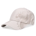 Dettaglio del ricamo del drago cinese sul cappellino da baseball in cotone grigio - Taglia unica / Cachi