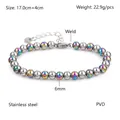 Détail macro du bracelet à billes en acier de 6mm avec placage PVD et fermoir mousqueton - Perle Sous-Grande / Couleur AB