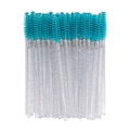 Disposable turquoise eyelash brushes with silver glitter transparent handles - Crystal Handle Light Blue Bristles (50Pcs/Pack)