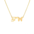 Golden stainless steel necklace featuring a cursive letter F pendant with a butterfly detail - Letter F