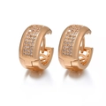 Rose gold huggie earrings featuring multi-row paved sparkling zircon stones for women - 9-Rose Gold Wide Three Row Pave Huggie / Rose Gold
