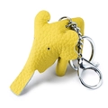 Yellow genuine leather elephant keychain charm with silver metal ring and clip - Yellow