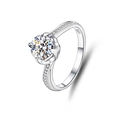 Detailed close-up of a S925 sterling silver four-prong ring with a brilliant moissanite stone - Adjustable Open / Six-Prong Side Stone Shank Style (FDJZ-021)