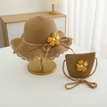 Detail von Kinder-Strohhut und Taschen-Set mit gelben Blumen und gewellten Webkanten - 54cm (Empfohlen 2-10 Jahre) / Khakifarbener Hut + Tasche