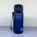 Frosted dark blue sports water bottle with a portable strap and a secure locking lid - 400ml Blue