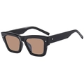 Retro square sunglasses for men featuring black frames brown lenses and rice studs - Glossy Black / Tea Lenses