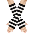 Unisex black and white striped knitted arm warmers for autumn and winter warmth - One Size / Black & White Stripes