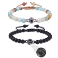 Couples beaded projection bracelets with I Love You in 100 languages for lovers - Amazonite + Matte Stone