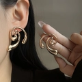 Vintage style gold hollow heart flower pearl earrings with an abstract swirl design - E4443 Abstract Swirl Style / Gold