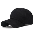 Casquette de baseball classique en velours côtelé noir avec visière courbée pour homme et femme - Réglable / Noir