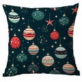 Quadratischer dunkelblauer Kissenbezug mit festlichen bunten Ornamenten und Schneeflocken - Dunkelblaue Weihnachtskugel Schneeflocke (CDR354-3) / 45x45cm Einseitig Ohne Füllung