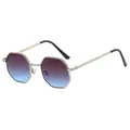 Octagonal polygon sunglasses with gold metal frame and purple-blue gradient lenses - Silver Frame Gray Blue Lens