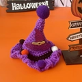 Handcrafted purple crochet witch hat with colorful pom-poms for pets and Halloween party decor - S / Purple Witch Style