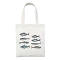 White canvas tote bag featuring vintage realistic fish illustrations on the front - Realistic Fish Atlas Illustration Style (STD27-T)