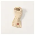 Soft cream knit scarf for kids with ribbed texture and brown leather EST LOVE patch - Kids / Beige