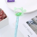 Blue transparent cat pen with green heart sequins and cherry blossom patterns - Green Cat