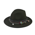 Dark olive green wool felt wide brim fedora with turquoise ethnic band and pink tassel - 18-Olive Green