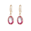 Elegant gold earrings featuring oval pink gemstones and sparkling zircon accents - White + Pink