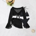 Conjunto de bikini negro de 4 piezas con pareo de malla y falda con volantes - XS / Negro