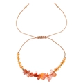 Handmade woven bracelet with orange and yellow natural stones and faceted glass beads - Brown