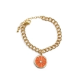 Golden chain bracelet for girls featuring colorful orange fruit slice charm with lobster clasp - Orange