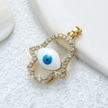 Golden Hamsa hand pendant with blue evil eye and clear cubic zirconia stones - D3513JB Pendant 15