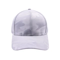 Macro shot of grey urban camouflage baseball cap showing stitching detail and twill fabric - Gray Camouflage