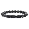 Pulsera de cuentas de piedra de lava y ojo de tigre con piezas de acero inoxidable - Piedra de flash negro y lava volcánica