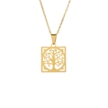 Collar de acero inoxidable dorado con colgante cuadrado de árbol de la vida en fondo blanco - Dorado