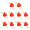 Lot de 10 breloques cœur rouge avec ailes dorées pour la création de bijoux DIY - Rouge
