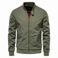 Detail of army green bomber jacket featuring a red lining, stand collar, and metal zipper - S / Army Green