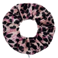 Pink and black leopard print velvet scrunchie for women with tie-dye pattern - Rose Dot Leopard