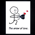 Black heart-shaped natural crystal stone on Arrow of Love healing display card - Obsidian