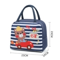 Blue and white striped lunch bag with cartoon bear and 23cm x 19cm dimensions - Stripe Pudding Bear Cute
