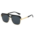 Lunettes de soleil pilote rétro noir et or avec branches métalliques texturées et verres foncés - Monture Noir Or Verres Noir Gris