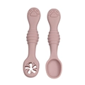 Pink silicone baby training spoon set with cat paw handle and textured grip for feeding - Two-Piece Set / Dusty Pink