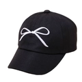 Kids black baseball cap with white bow embroidery for outdoor sun protection - One Size / Black