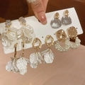 Elegant set of four gold and pearl earrings including floral drops and geometric studs - #8 Silver Earring Post - Gold - White (#8 Silver Earring Post - Gold - White)