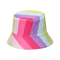 Cappello a secchiello a righe colorate da donna con motivi arcobaleno per il sole estivo - Righe a Blocchi di Colore Pastello (D)