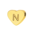 Close-up of heart-shaped gold letter N bead with mirror polish for DIY jewelry making - Letter N