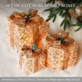 Three-piece set of white lighted linen Christmas gift boxes with festive burlap bows - Type C/White Linen Iron With Lights 3PCS Set