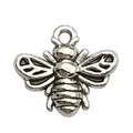 Silver bee charm pendant with embossed wings for DIY jewelry necklaces and bracelets - 1pc Antique Silver Bee 11x14mm