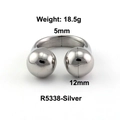 Polierter silberner Edelstahlring in offener Form mit zwei 12mm großen Perlen besetzt - US 6 / Doppelkugel Offener Stil / Silber
