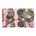 Pink bohemian knotted elastic headband with leopard and chain print patterns - Pink Leopard Chain Bow (10772)